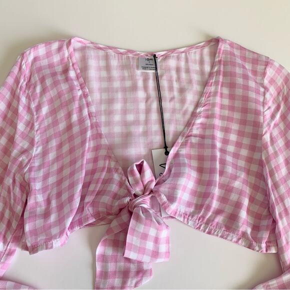 VDM the Label x Revolve Pink Gingham Swim Coverup Tie Front Crop Top Medium - Picture 3 of 6
